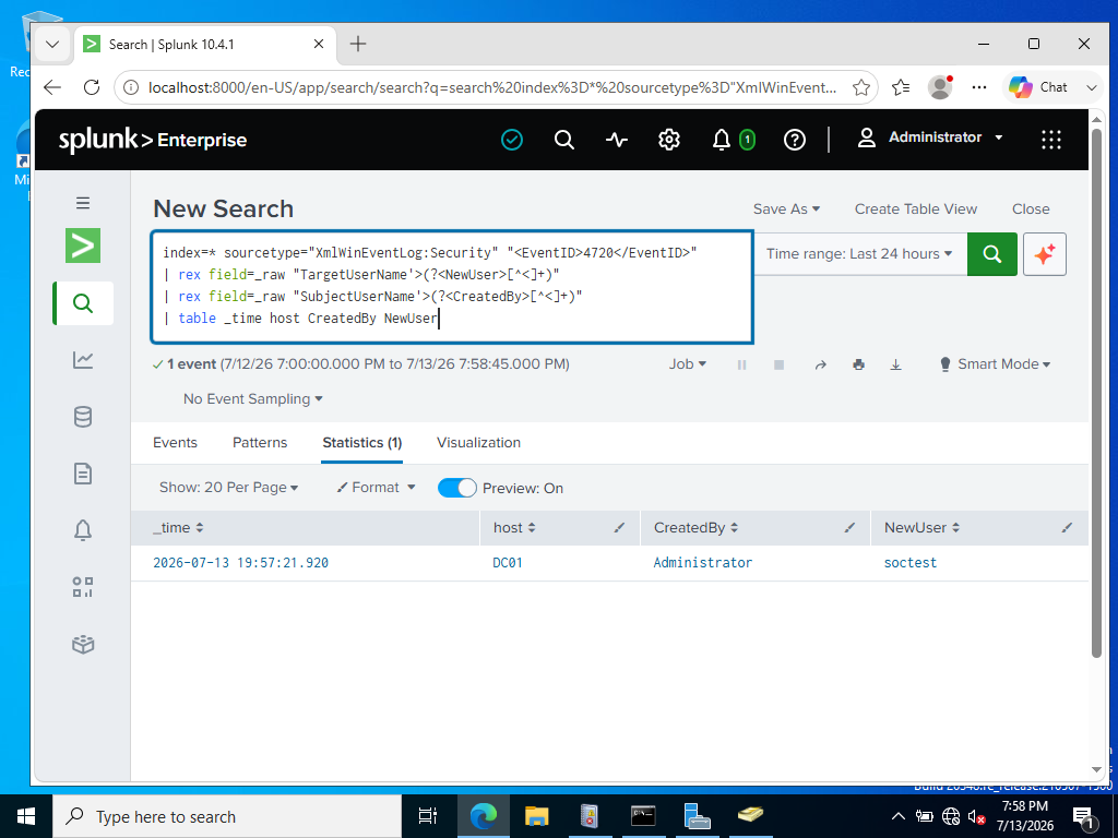 User Account Creation Detection